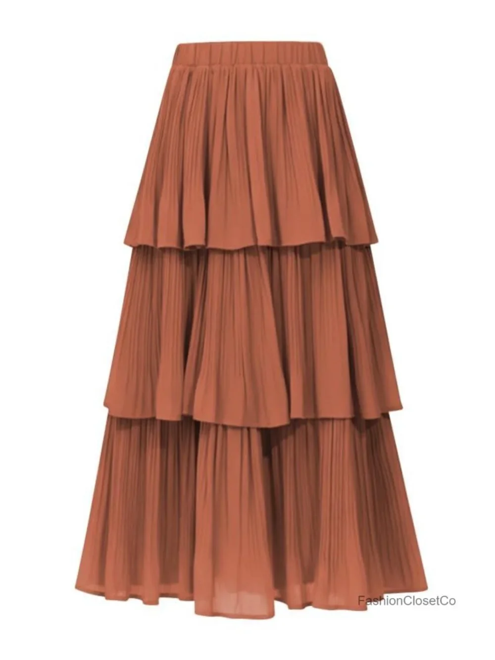 Chiffon Tiered Ruffle Maxi Skirt High Waist A-Line Flared Pleated